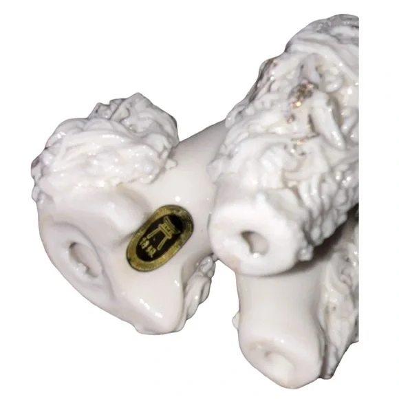 Vintage 50's White Spaghetti Poodle Dog Figurine Gold Trim Pink Rose 5”H - Picture 4 of 4